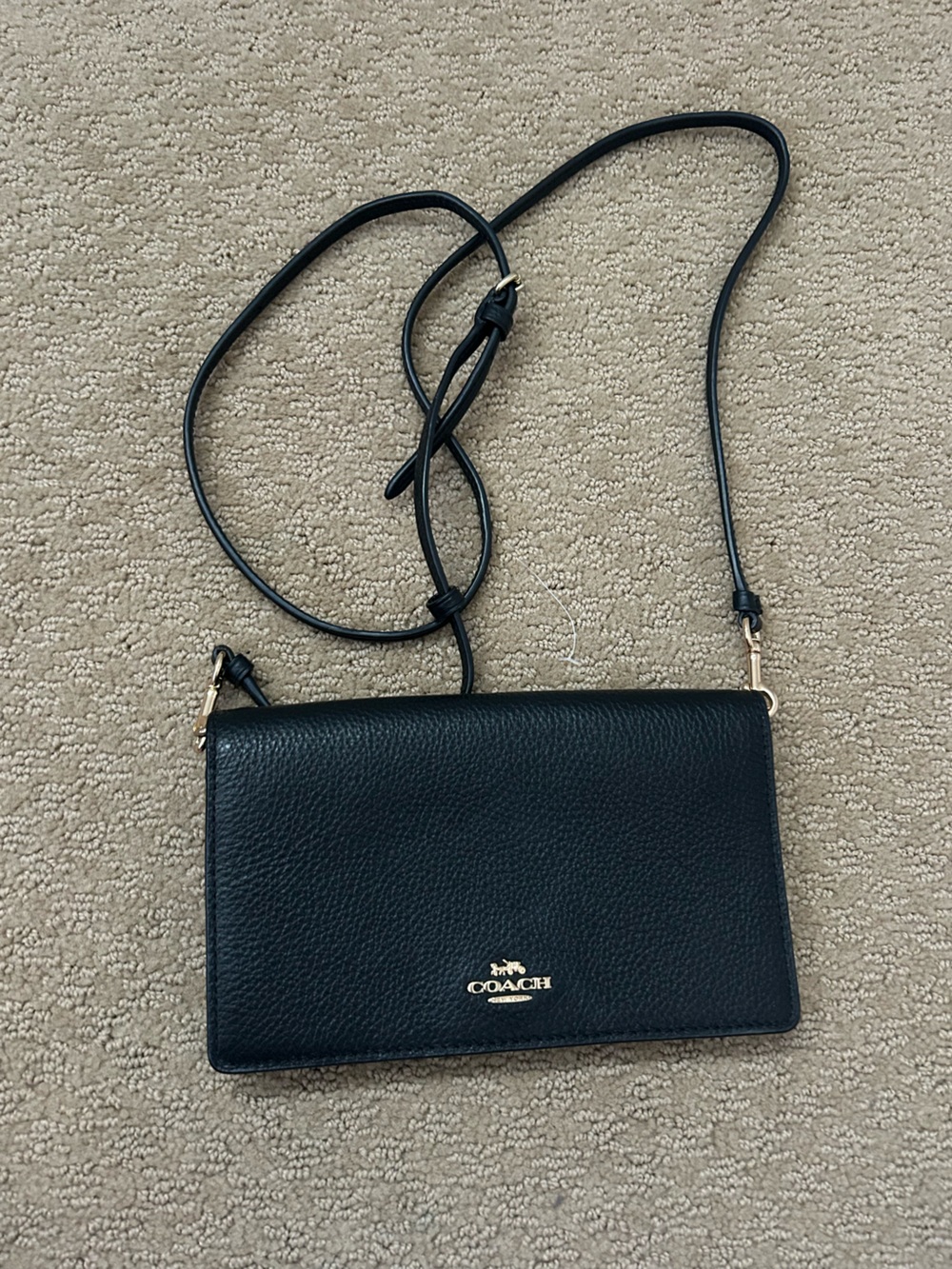 Coach Black Pebbled Leather Crossbody with Gold Logo